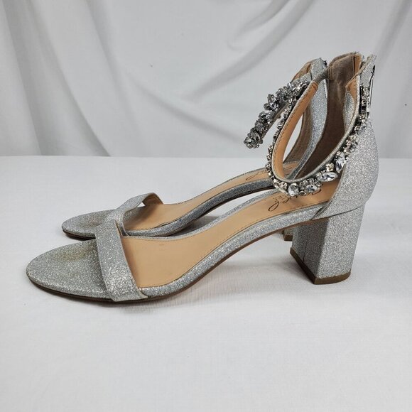 Badgley Mischka Women's Silver Ankle Strap Heels Catalina Open Toe Size 7.5 - Picture 5 of 12